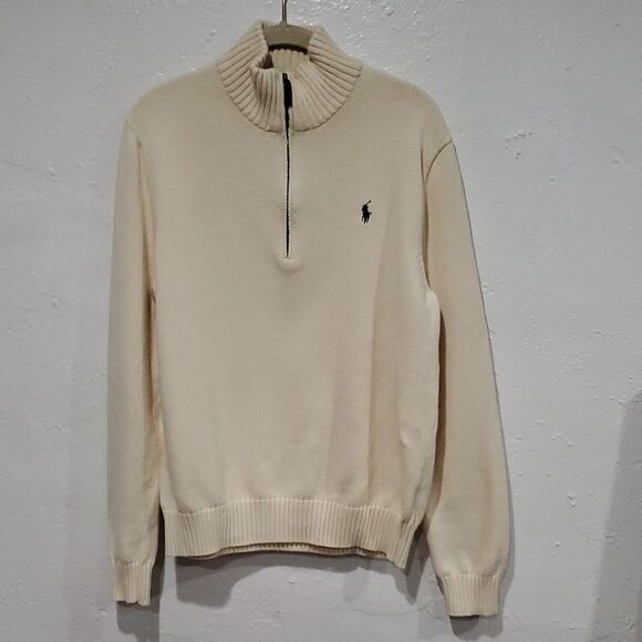 Ralph Lauren Quarter Zip Sweater in Cream Size L - Picture 2 of 8
